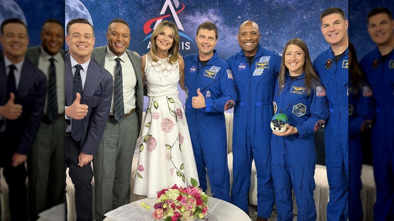Savannah Guthrie poses with Artemis II crew and "Today" co-stars Craig Melvin and Carson Daly