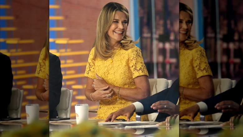 Savannah Guthrie in a yellow lace dress