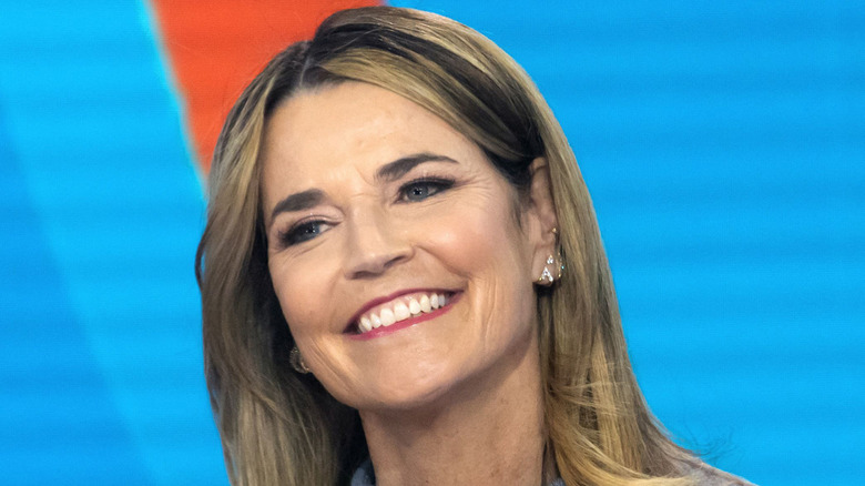 Closeup of Savannah Guthrie smiling on the set of the "Today" show
