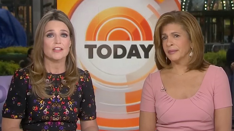Hoda Kotb and Savannah Guthrie announcing Matt Lauer's dismissal in 2017