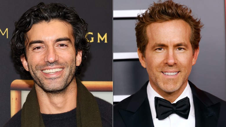 A split image of Justin Baldoni and Ryan Reynolds smiling