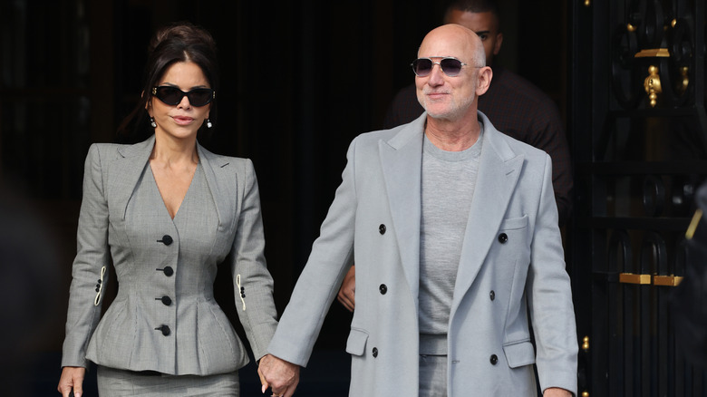 Lauren Sánchez Bezos and Jeff Bezos both in grey in Paris for Fashion Week