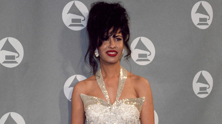 Selena posing on step-and-repeat