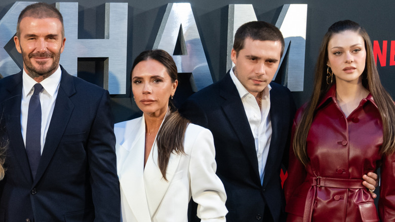 David Beckham, Victoria Beckham, Brooklyn Beckham and Nicola Peltz on the red carpet