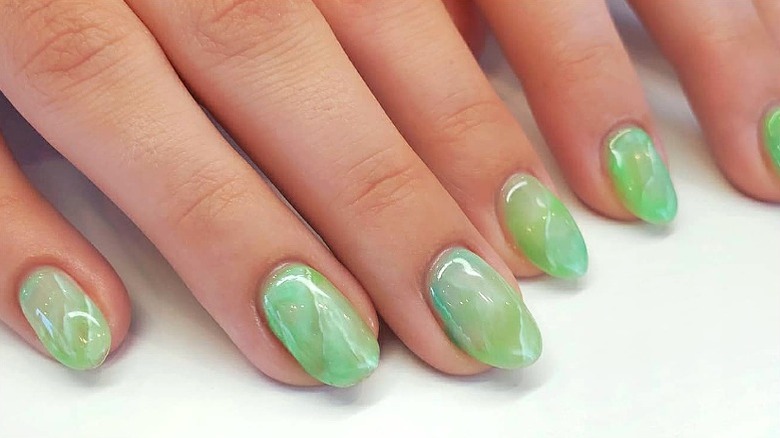Green marble sea glass nails