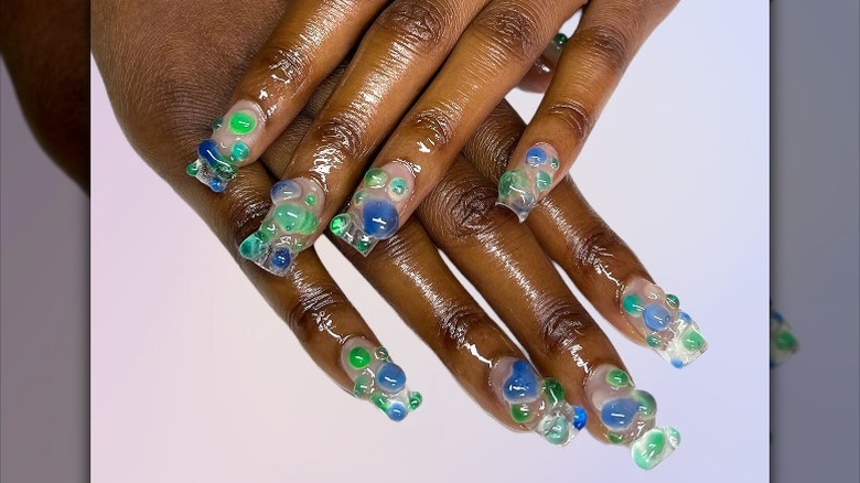 Colorful sea glass blobs manicure