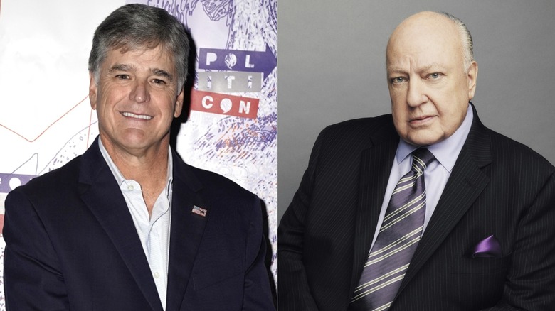 Split image: Sean Hannity (on left); Roger Ailes (on right)