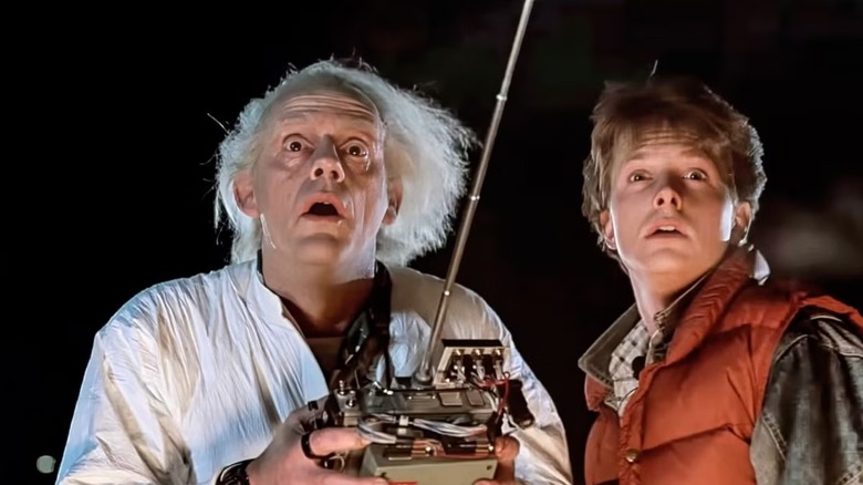 Christopher Lloyd and Michael J. Fox as Doc Brown and Marty McFly in Back to the Future.