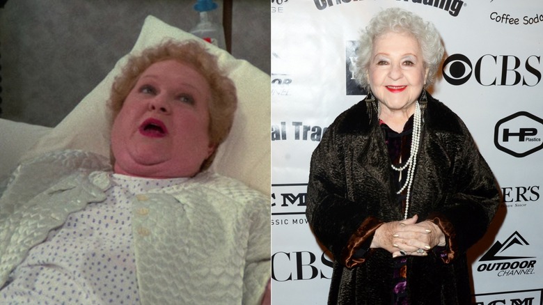 Split photo of Estelle Harris as Estelle Costanza in "Seinfeld" and at a GLAAD event in 2003