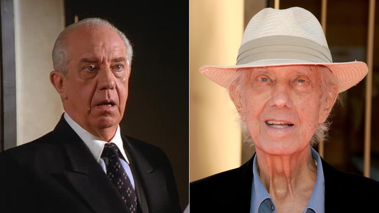 Split photo of Ian Abercrombie as Mr. Pitt on "Seinfeld" and at a 2008 movie premiere with a hat