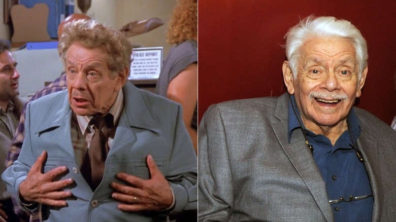 Split photo of Jerry Stiller as Frank Costanza on "Seinfeld" and at a premiere