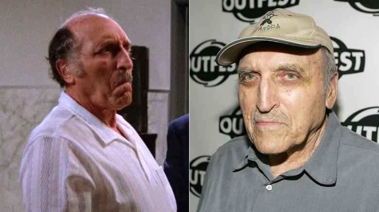 Split photo of Len Lesser as Uncle Leo on "Seinfeld" and at OutFest in 2005