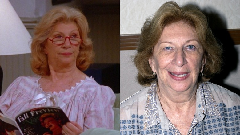Split photo of Liz Sheridan as Helen Seinfeld on "Seinfeld" and at a TV convention