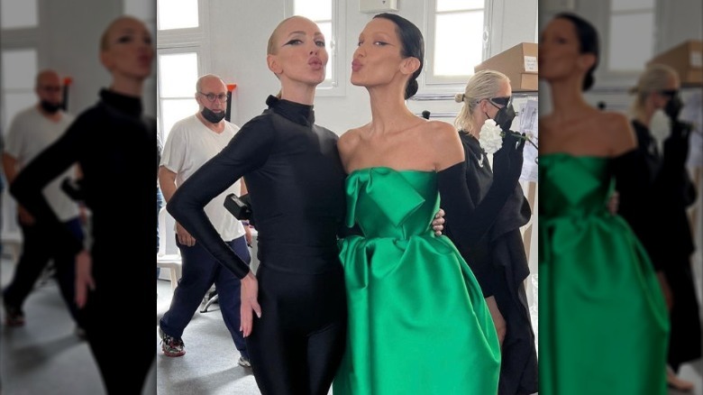 Christine Quinn and Bella Hadid backstage at the Balenciaga show at Paris Fashion Week 2022