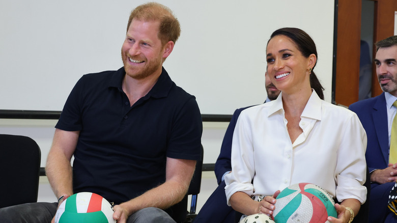 Prince Harry, Duke of Sussex and Meghan, Duchess of Sussex are seen at a Training Session with Invictus Games Team Colombia in August 2024