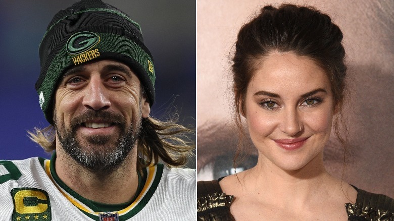 A side by side shot of Aaron Rodgers and Shailene Woddley