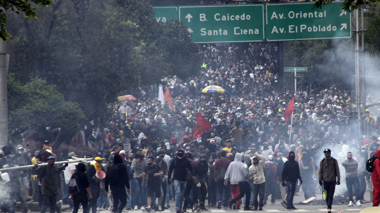 Protestors in Medellin, Colombia