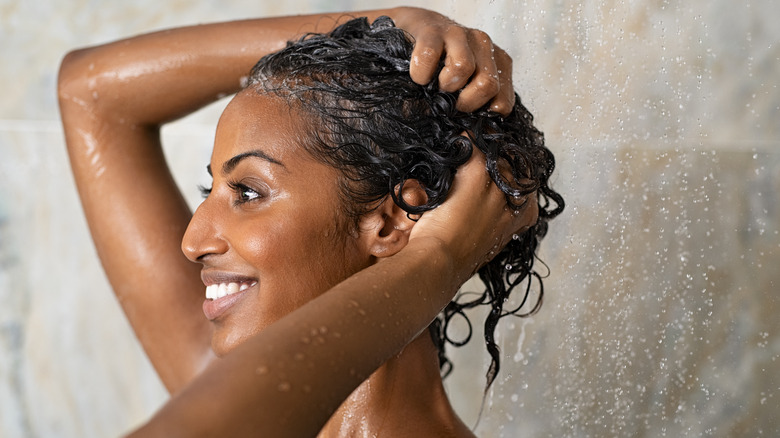 Woman washing her hair