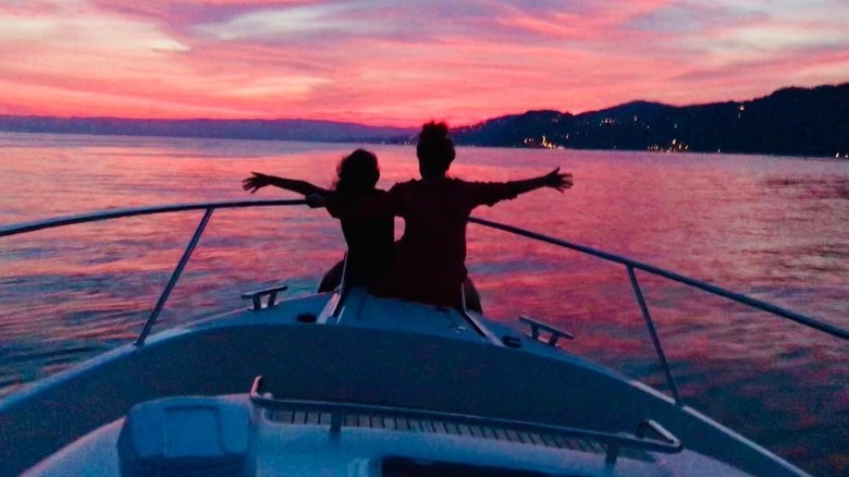 Frédéric Thiébaud and Shania Twain on a boat