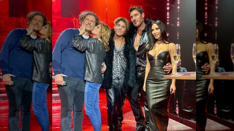 Shania Twain kisses her husband Frédéric Thiébaud next to Lukas Gage, Chris Appleton, and Kim Kardashian