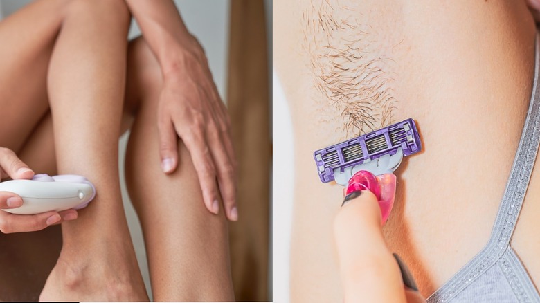 Women epilating and shaving