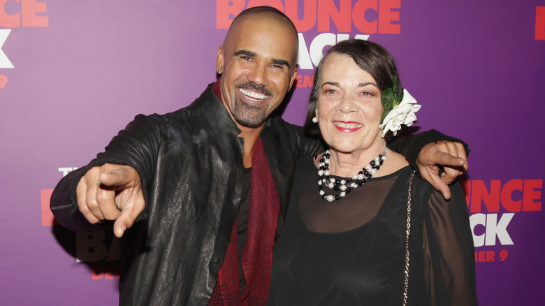 Shemar Moore posing with his mother in 2016 at "The Bounce Back" premiere