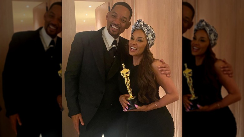 Will Smith and Sheree Zampino posing with his Oscar in 2022