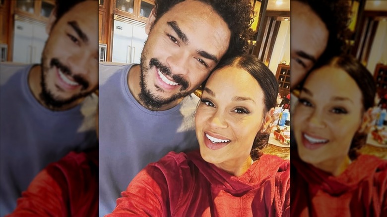 Trey Smith and his mother Sheree Zampino smiling for a photo in 2022