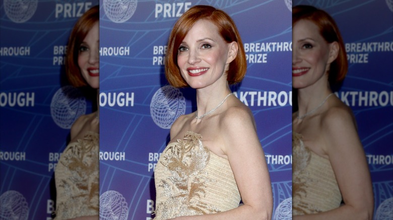 Jessica Chastain in a cream dress