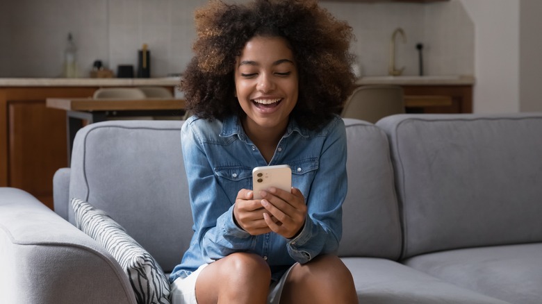 Young woman making video call