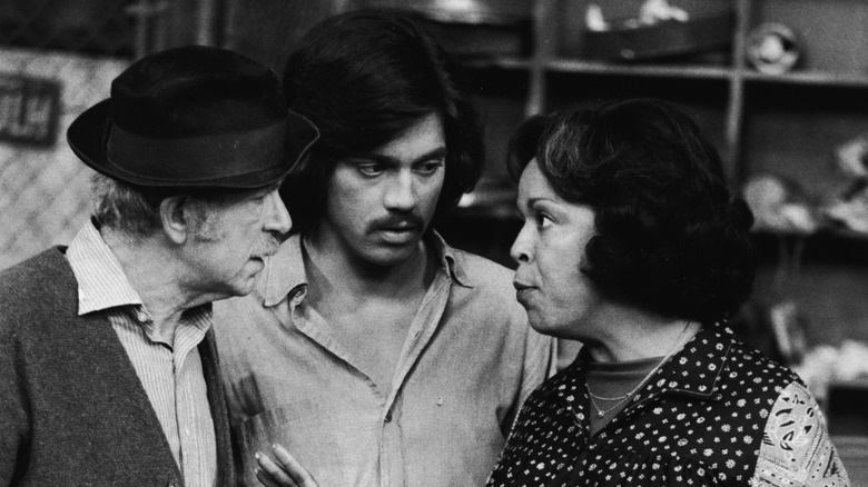 Della Reese, Jack Albertson, Freddie Prinze in a still from "Chico and the Man" in 1975