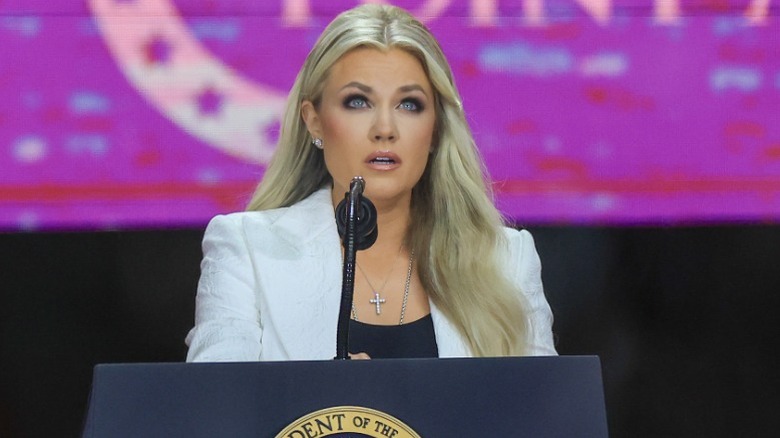 Erika Kirk speaks during the memorial service for Charlie Kirk in Glendale, AZ (2025)