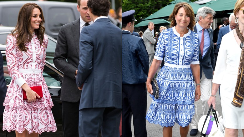 Kate Middleton in Canada in a red dress and Carole Middleton at Wimbledon in a blue dress