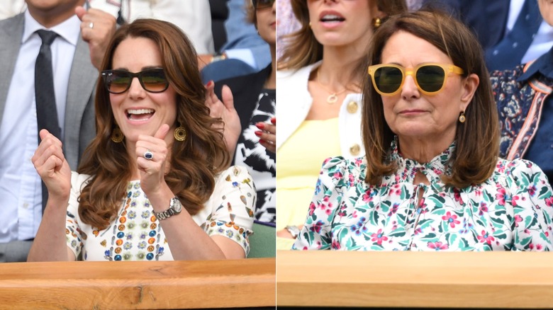 Kate Middleton at Wimbledon in 2016 and Carole Middleton at Wimbledon in 2024