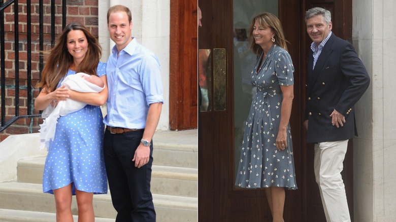 Kate Middleton and Prince William outside of the hospital and Carole and Michael Middleton visiting the hospital in a separate photo