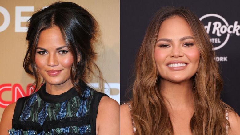 Side by side pictures of Chrissy Teigen in 2010 and 2024