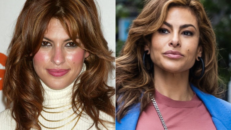 Side by side photos of Eva Mendes in 2003 and more recently in 2024