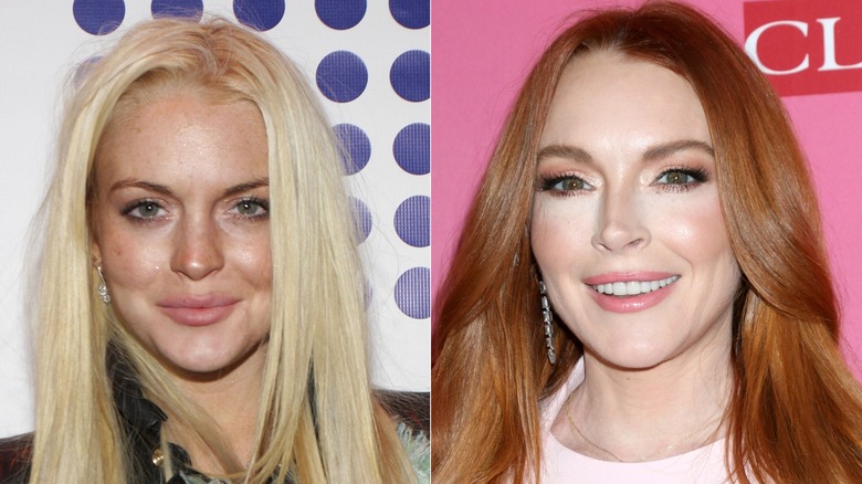 Side by side photos of Linsay Lohan in the 2010s and more recently in 2024