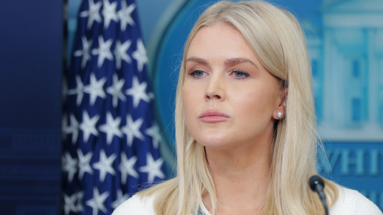 Karoline Leavitt appearing to be staring down a reporter