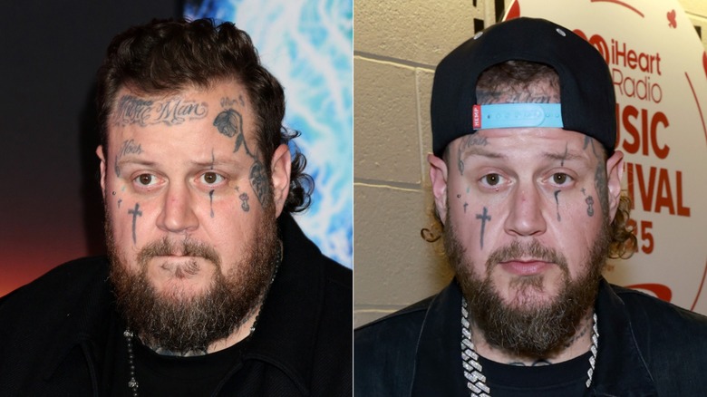 L: Jelly Roll at the premiere for Sonic the Hedgehog 3 in December 2024 ; R: Jelly Roll attends the iHeart Radio Music Festival in September 2025
