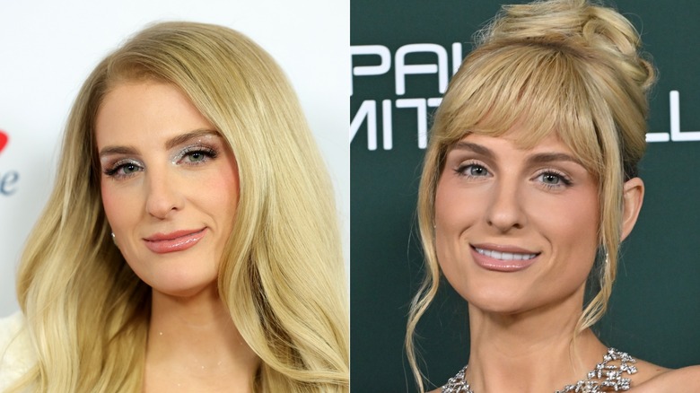 L: Meghan Trainor at the iHeartRadio Christmas concert in 2024; R: Meghan Trainor arrives for Baby2Baby 2025 Gala on November 08, 2025