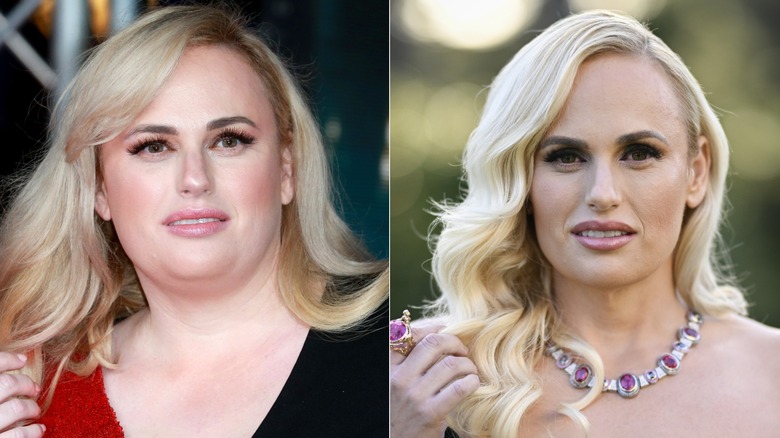 L: Rebel Wilson attends the EE British Academy Film Awards 2020 at Royal Albert Hall on February 02, 2020  ; R: Rebel Wilson attends amfAR Gala 2023