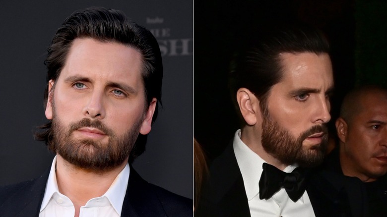 L:  Scott Disick attend the Los Angeles premiere of Hulu's new show "The Kardashians" ; R: Scott Disick is seen arriving at Kris Jenner's 70th Birthday party on November 08, 2025