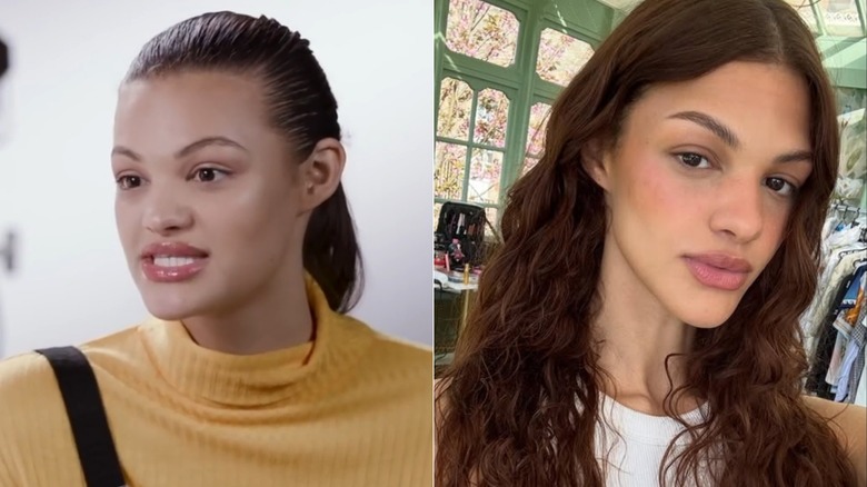 Split photo of Kyla Coleman in "America's Next Top Model" & posing for an Instagram selfie