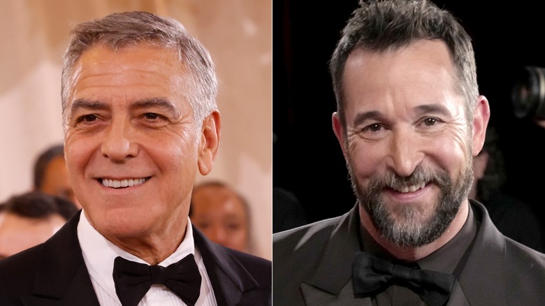 left image shows George Clooney smiling at an event, right image shows Noah Wyle smiling at an event