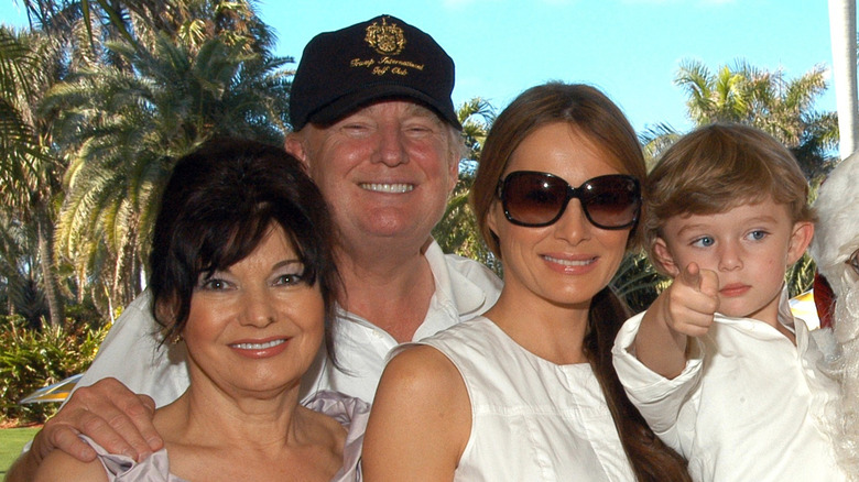 Amalija Knavs, Donald Trump, Melania Trump, and Barron Trump in Palm Beach, Florida, December 25, 2008.