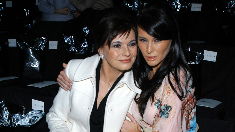 Melania Trump (then Knauss) and her mother Amalija Knavs during Olympus Fashion Week Fall 2004.