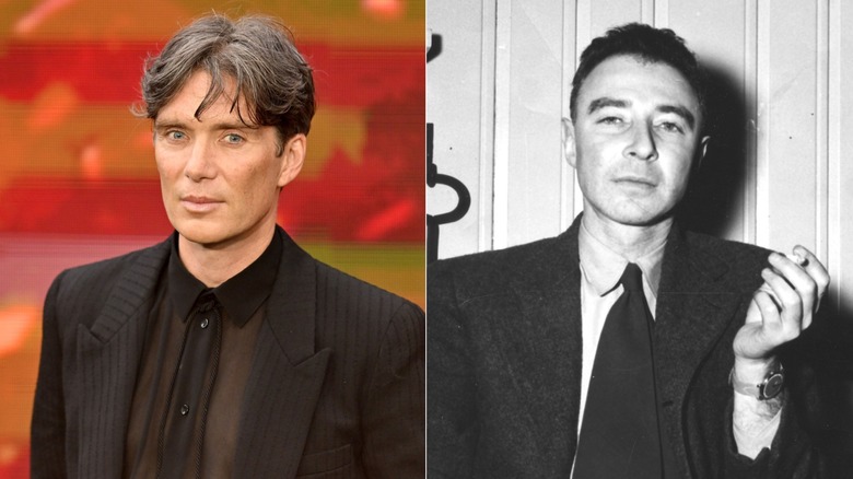 Cillian Murphy at the UK premiere of "Oppenheimer" & J. Robert Oppenheimer in 1945