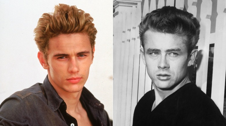 James Franco in 2001's "James Dean" & James Dean in 1954 on the set of "East of Eden"