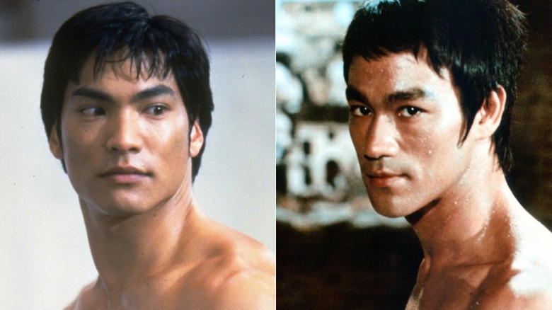 Jason Scott Lee in "Dragon: The Bruce Lee Story" & Bruce Lee on the set of a film